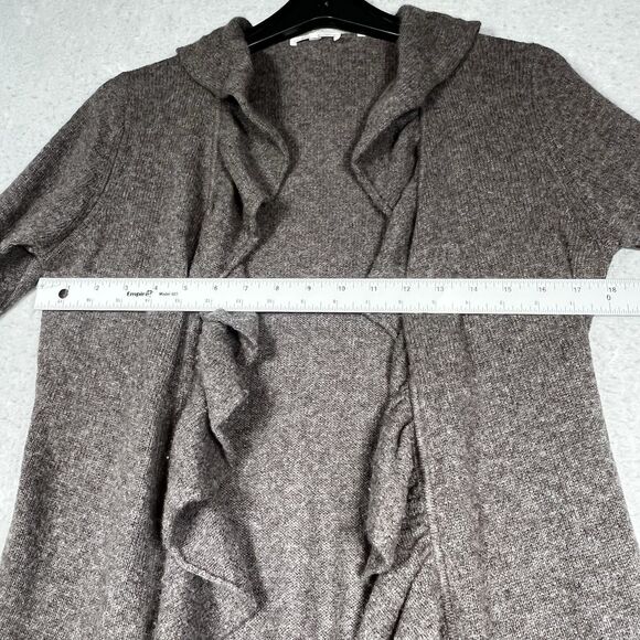 Minnie Rose Cashmere Ruffle Open Front Knit Cardigan Brown Women’s Small - Picture 5 of 10